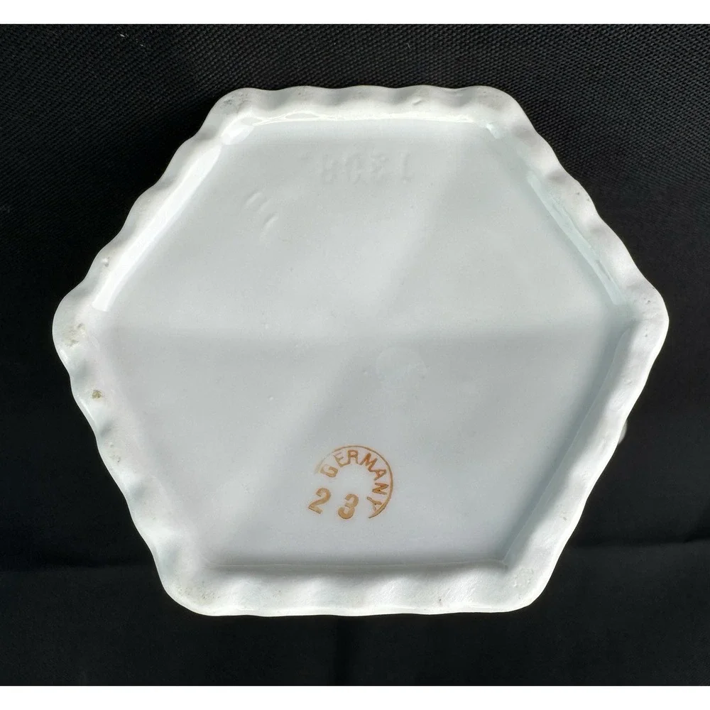 Antique German Blue Floral Glazed Porcelain Teapot Hexagonal Base 7